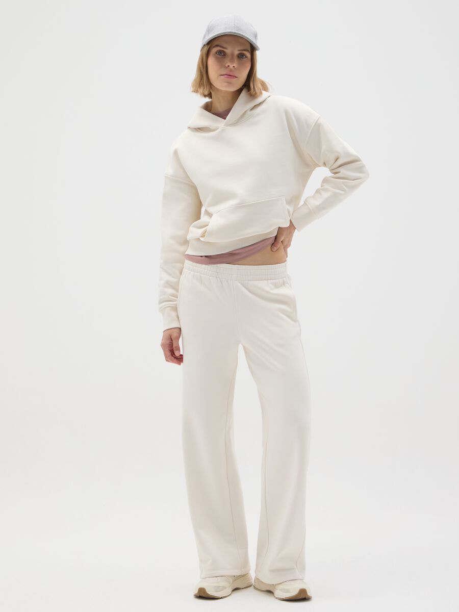 White cotton-blend relaxed trousers_0