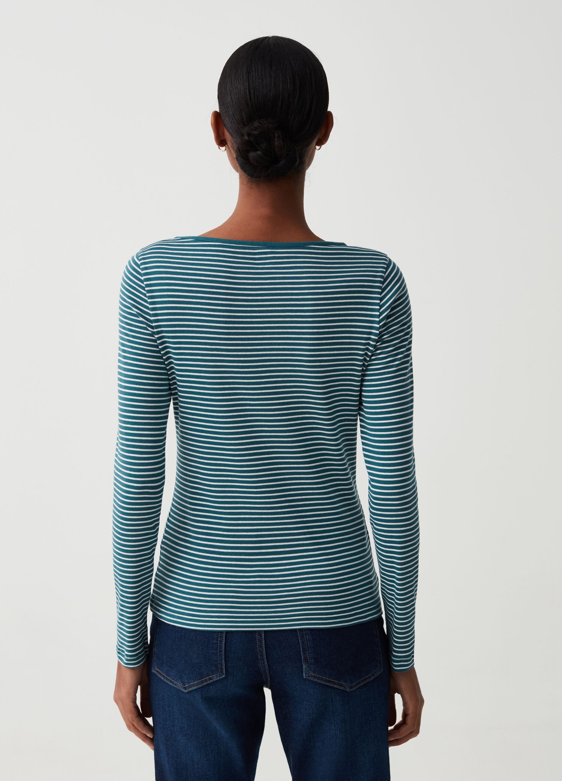 Slim striped T-shirt with boat neck