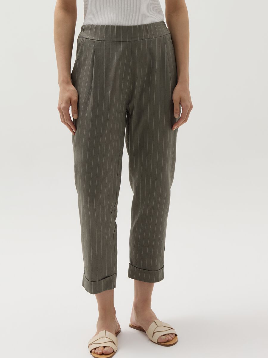 Cropped pinstriped cigarette trousers_1
