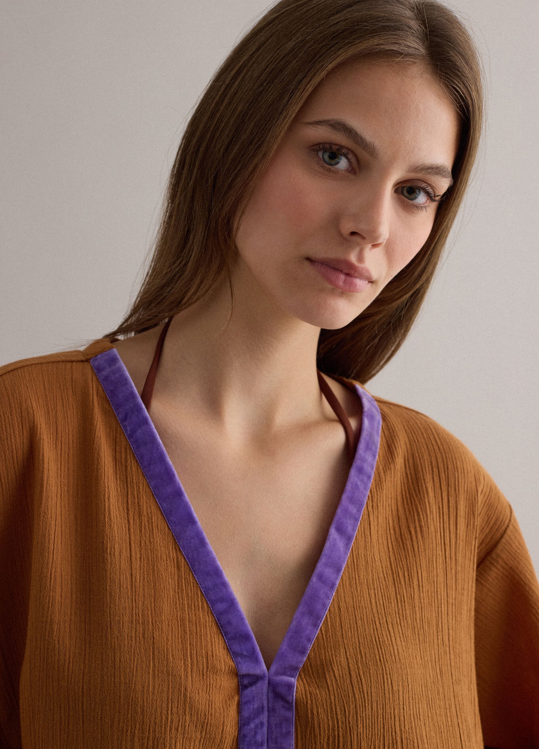 Long Brown Pure Cotton Kaftan