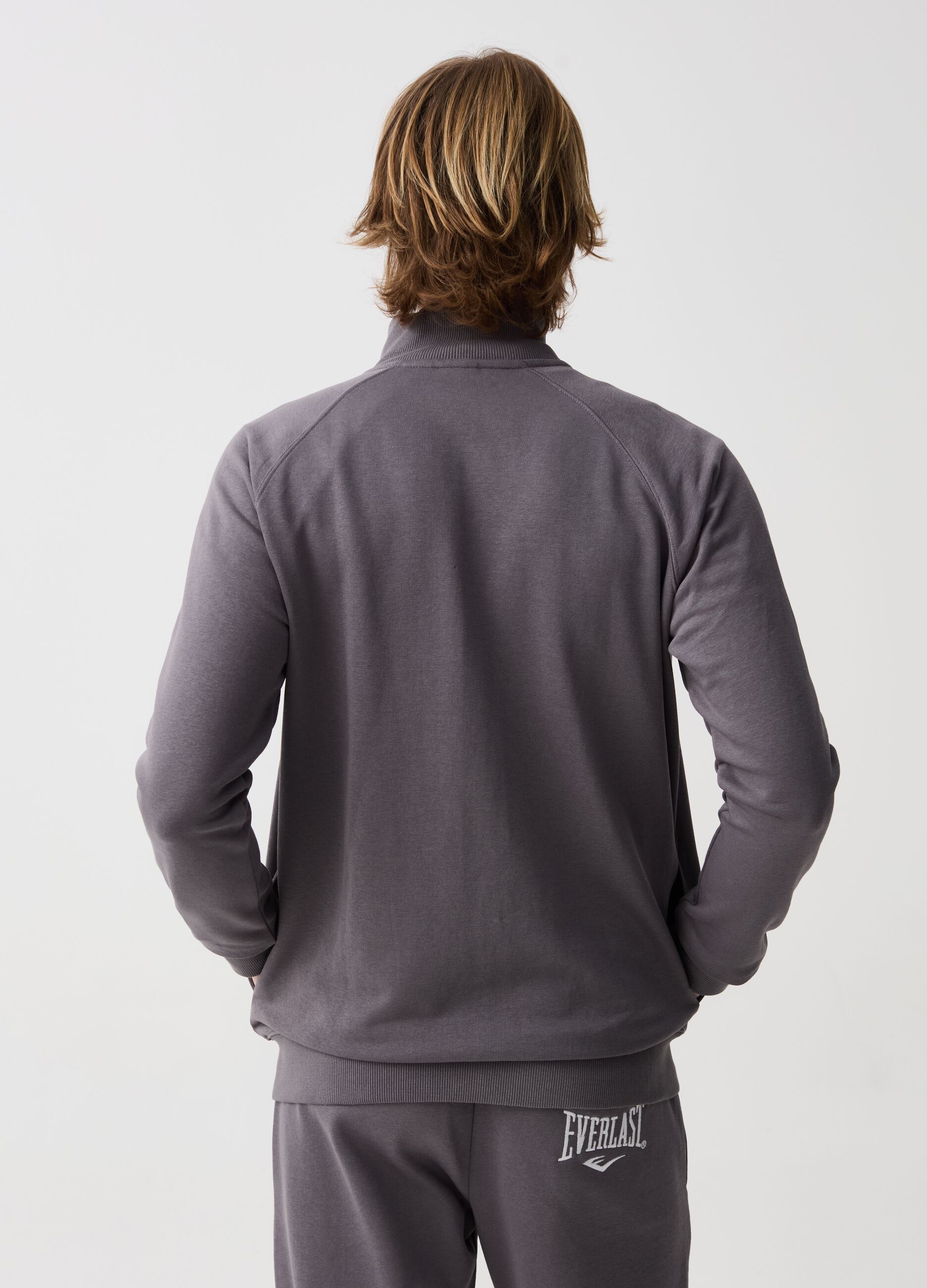 Full-zip sweatshirt with high neck and logo embroidery