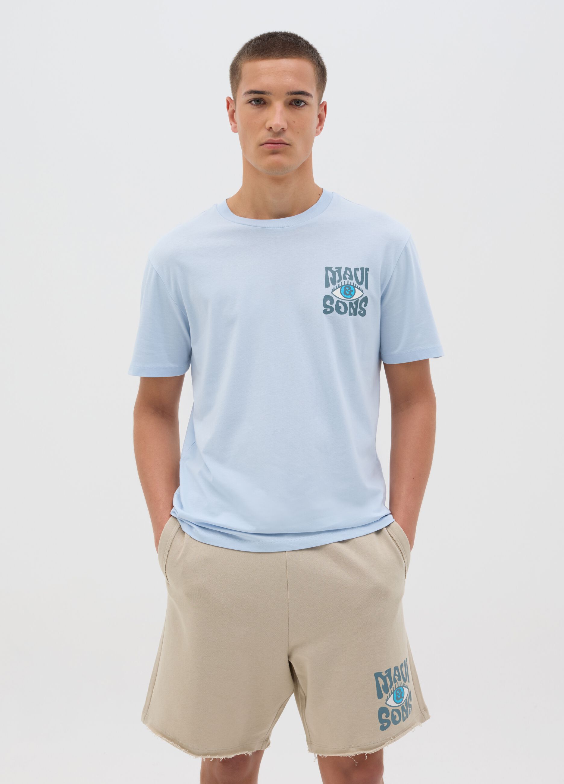Men's pure cotton blue T-shirt regular fit with print