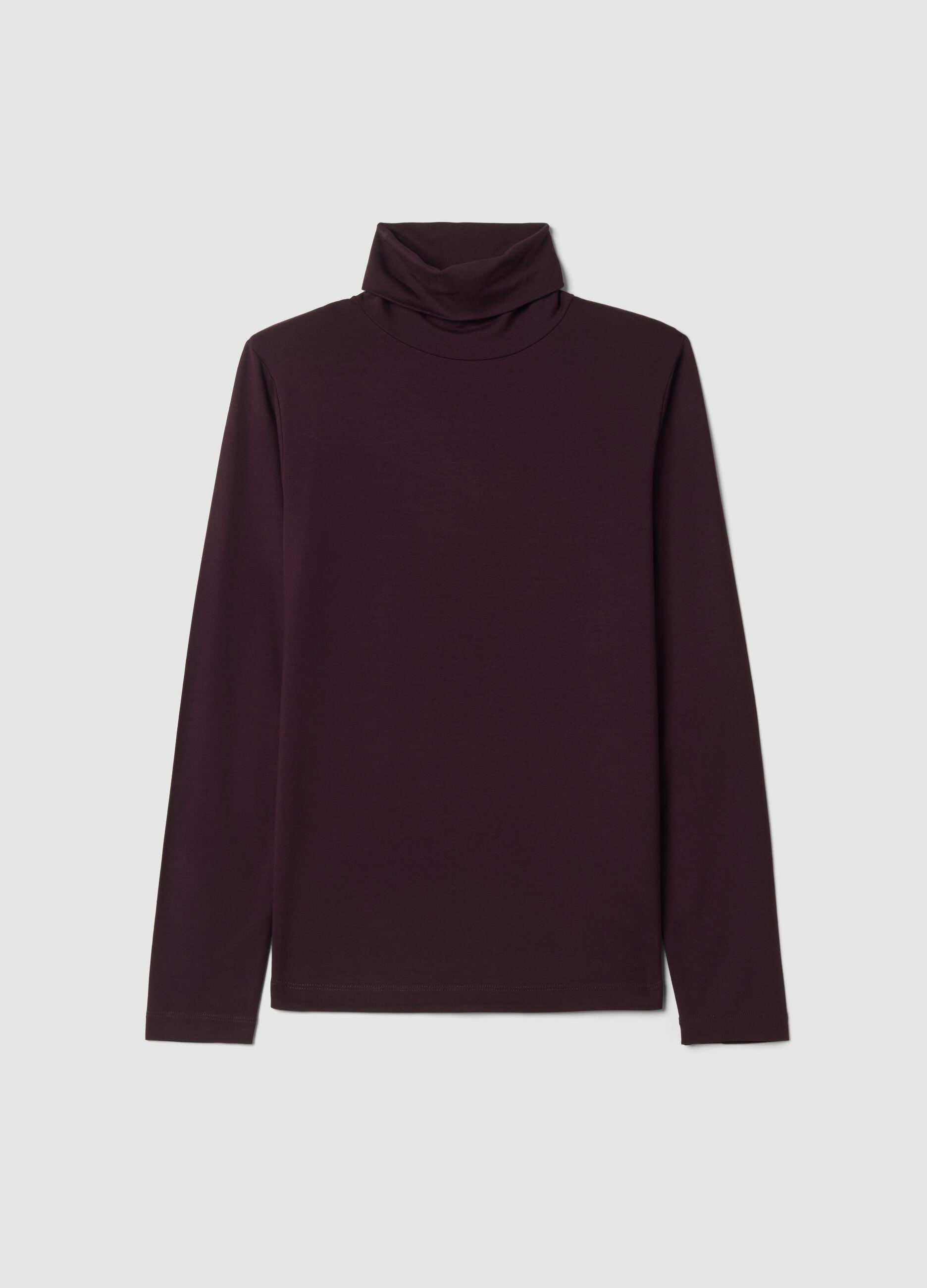 Purple stretch viscose top with raised collar, regular fit