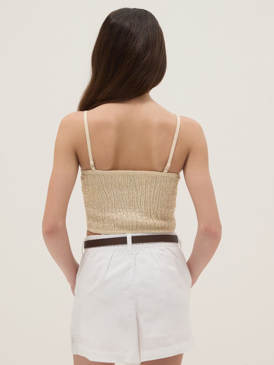Top corto in misto lino e cotone beige da ragazza slim fit_2