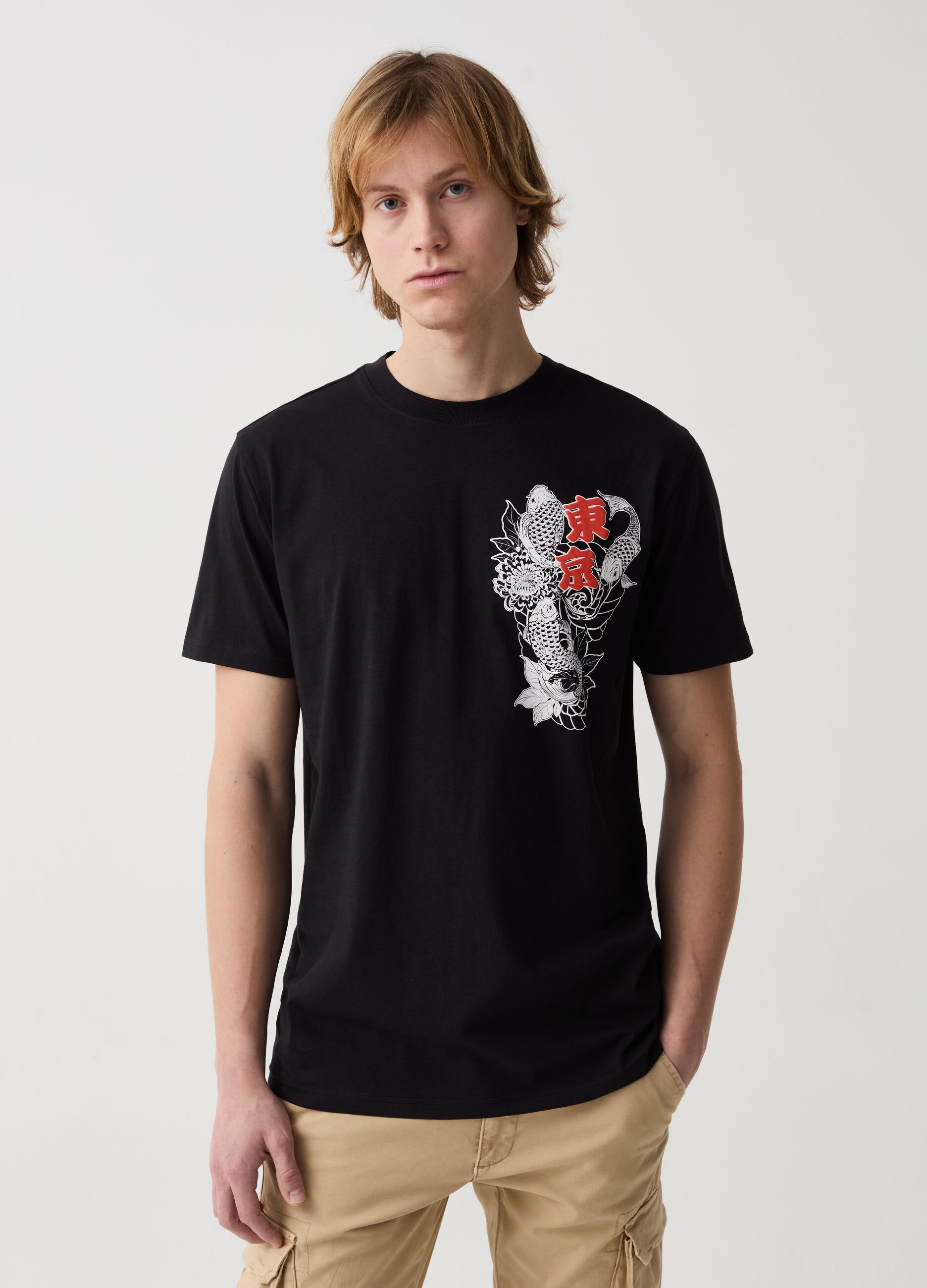 Cotton T-shirt with Japanese print