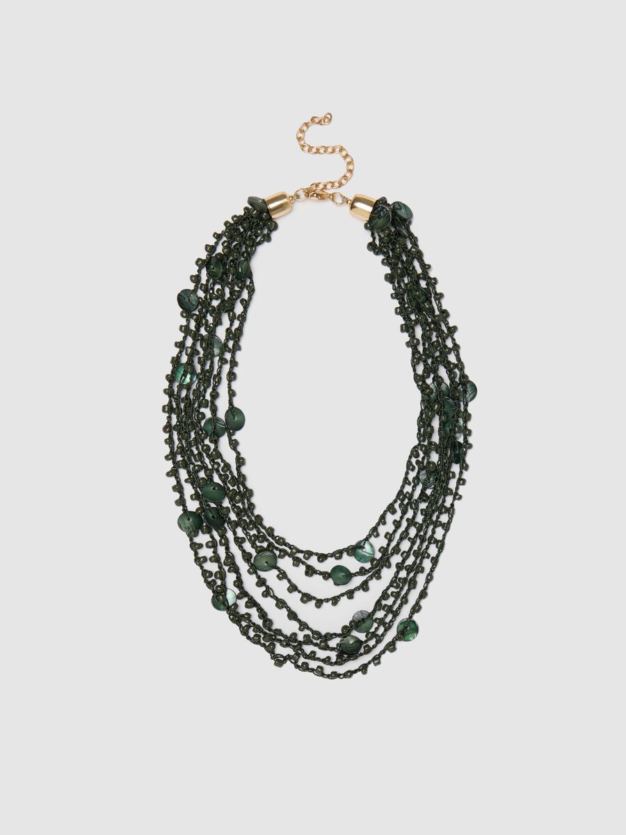 Green crochet necklace with discs_0