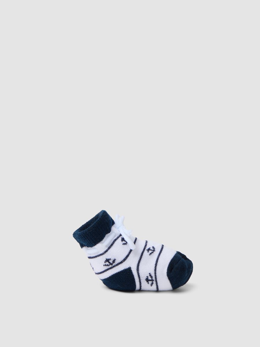 Blue and white stretch-cotton baby booties_0