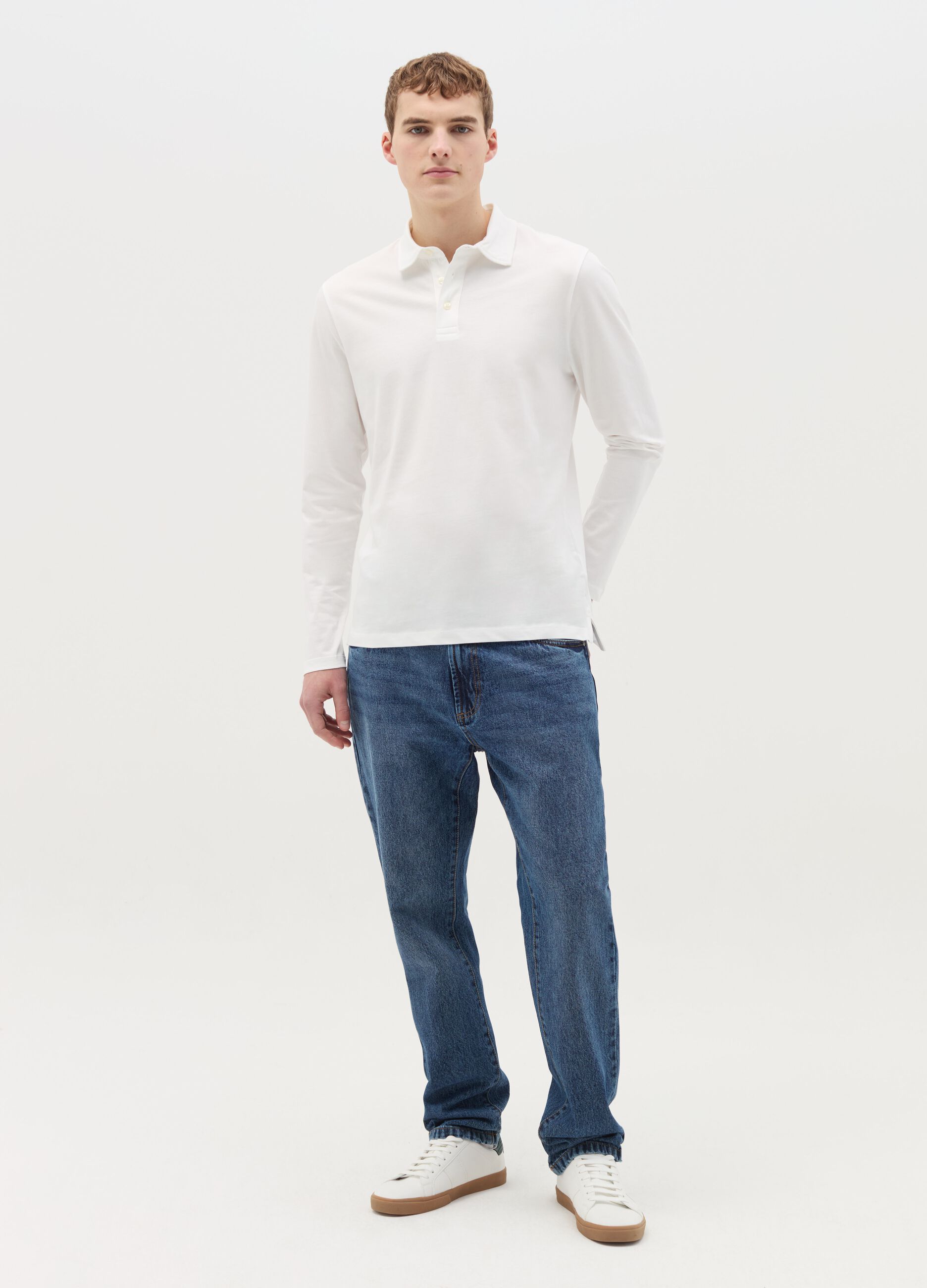Cotton polo shirt with long sleeves