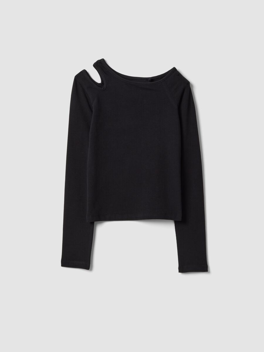 Maglia in misto cotone nera da ragazza slim fit con scollo a barca_3