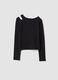 Black cotton blend slim fit girl's top with boat neckline_3