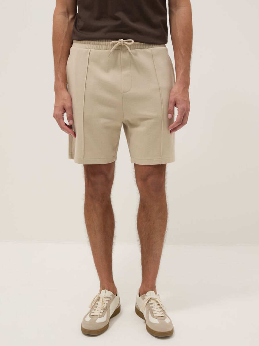 Shorts in misto cotone beige regular fit con coulisse_1