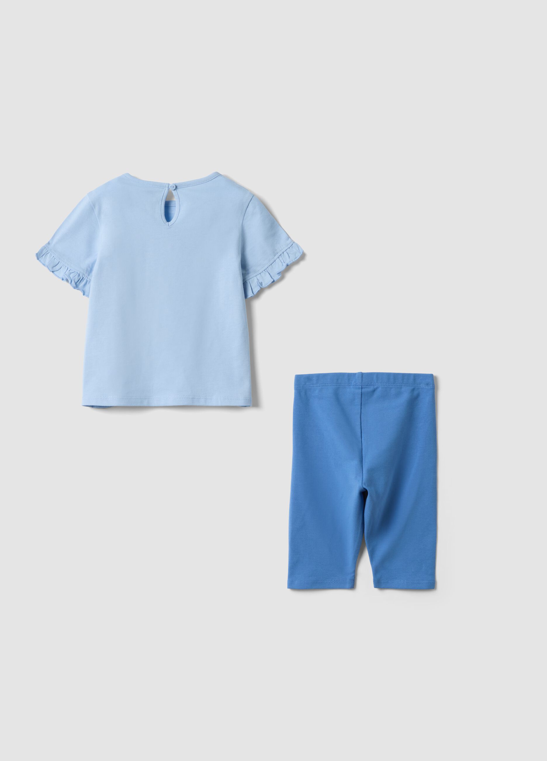 Completo azzurro in puro cotone con t-shirt e leggings per bimba regular fit