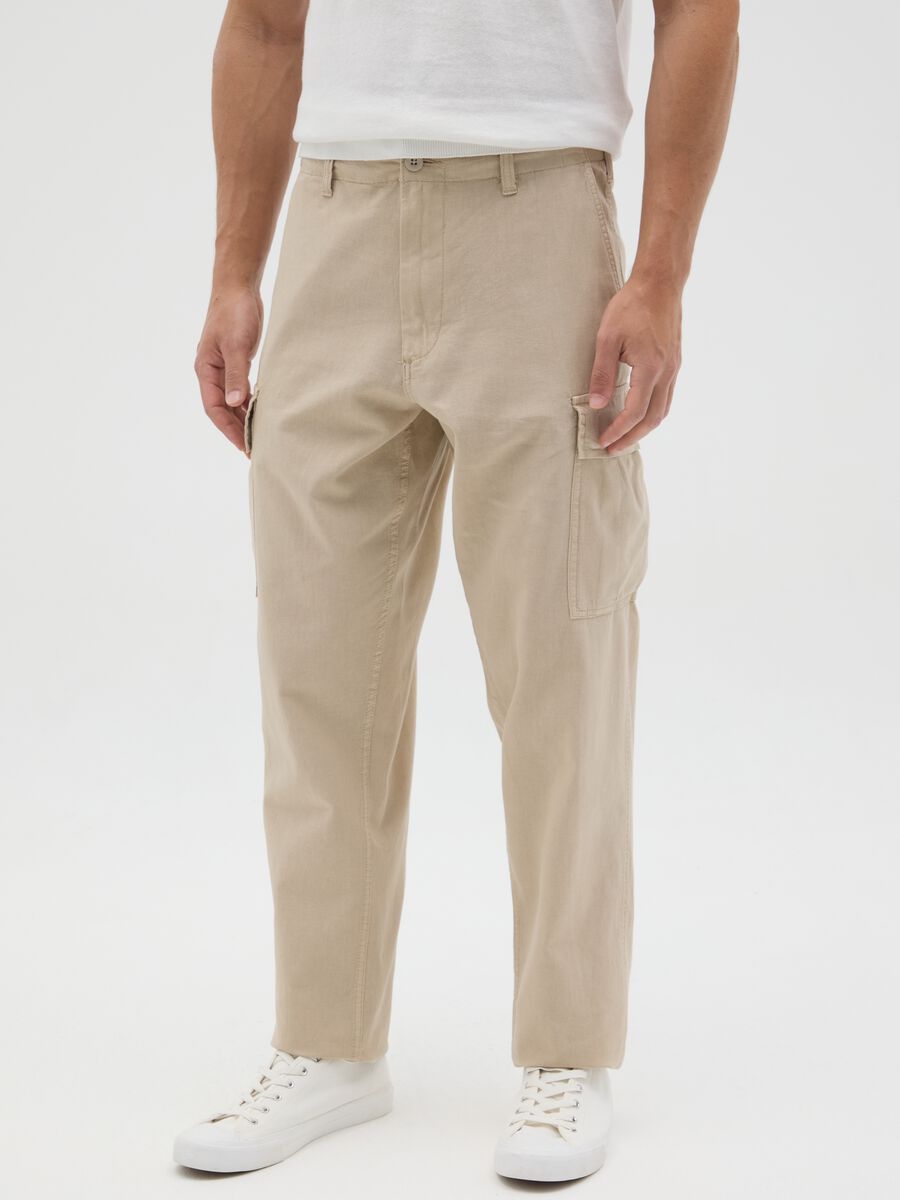 Ovs Regular Cargo Trousers in Linen and Cotton_1
