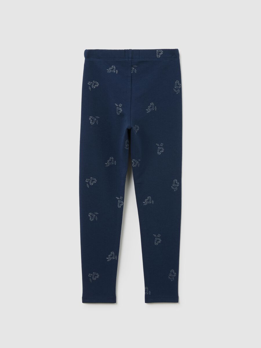 Leggings blu da bambina in misto cotone skinny fit con stampa_1