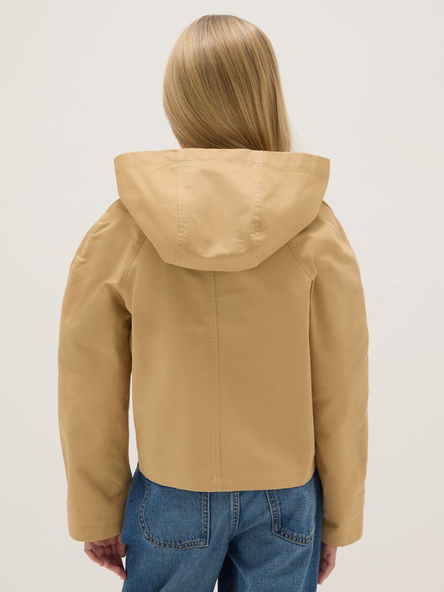 Girl's beige pure cotton jacket with hood, regular fit_1