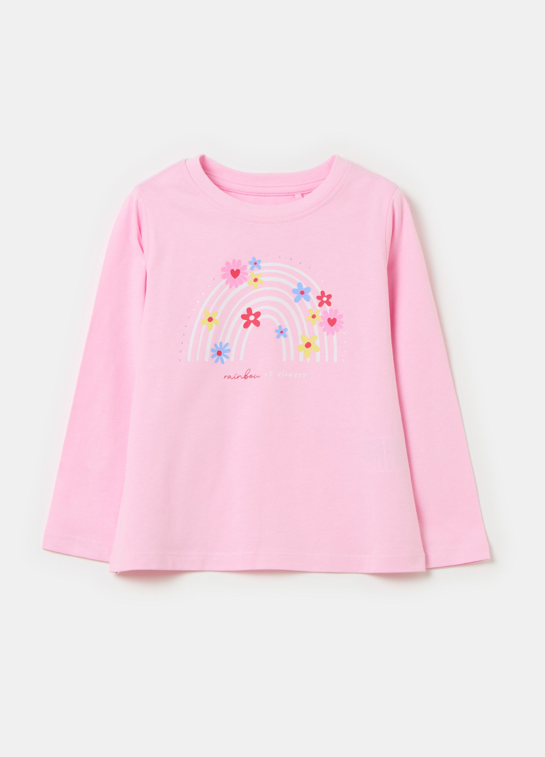 Long-sleeved T-shirt with print and diamantés