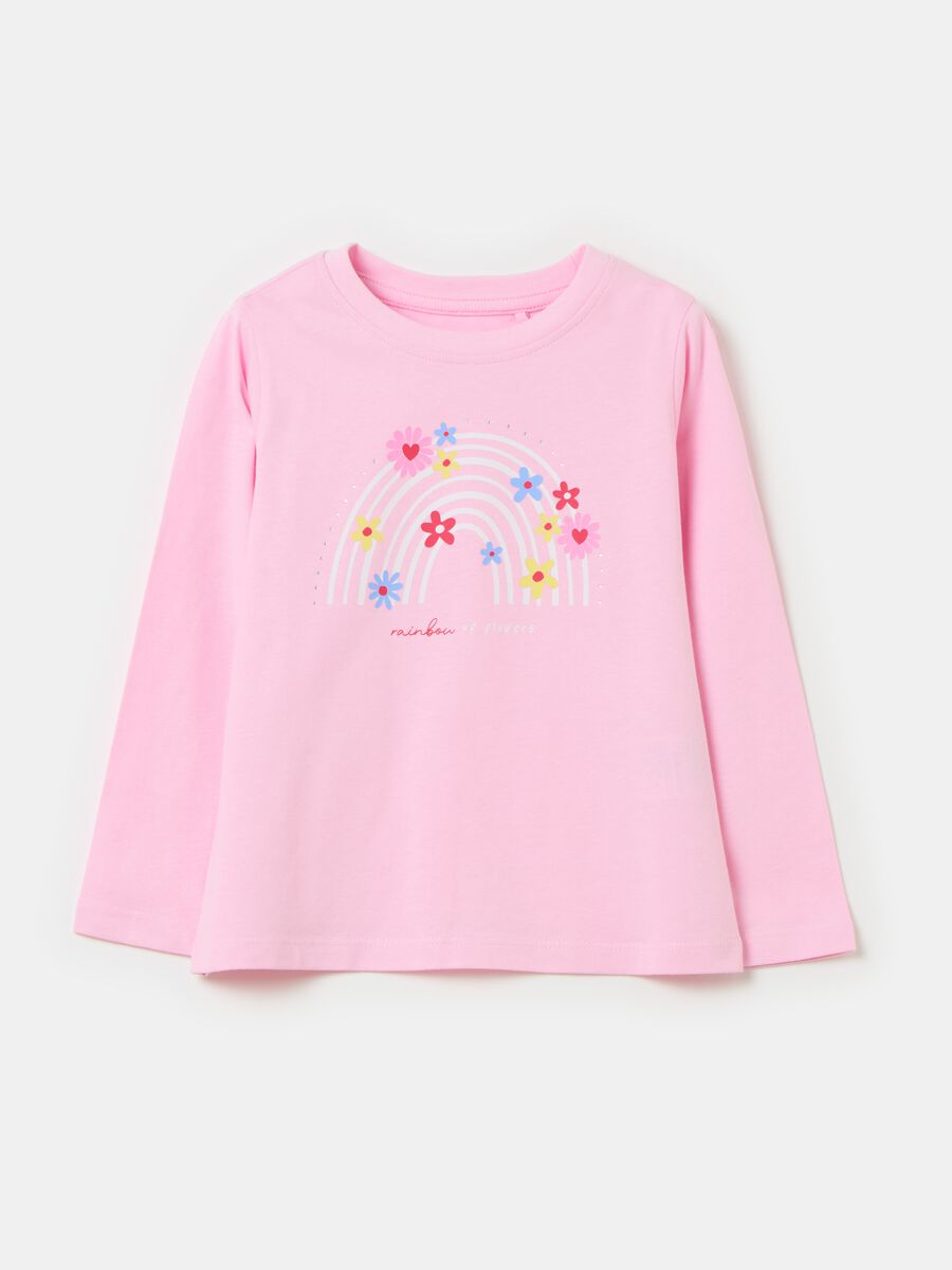 Long-sleeved T-shirt with print and diamantés_0