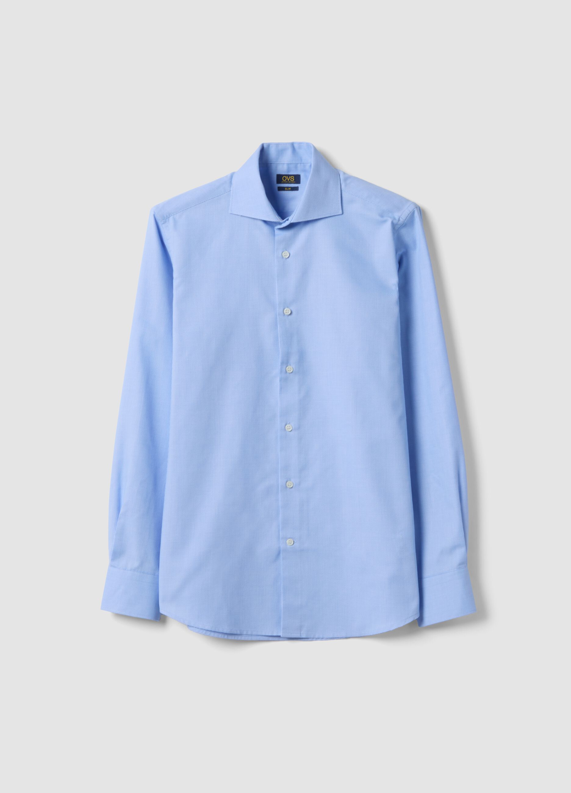 Blue slim-fit cotton-blend shirt
