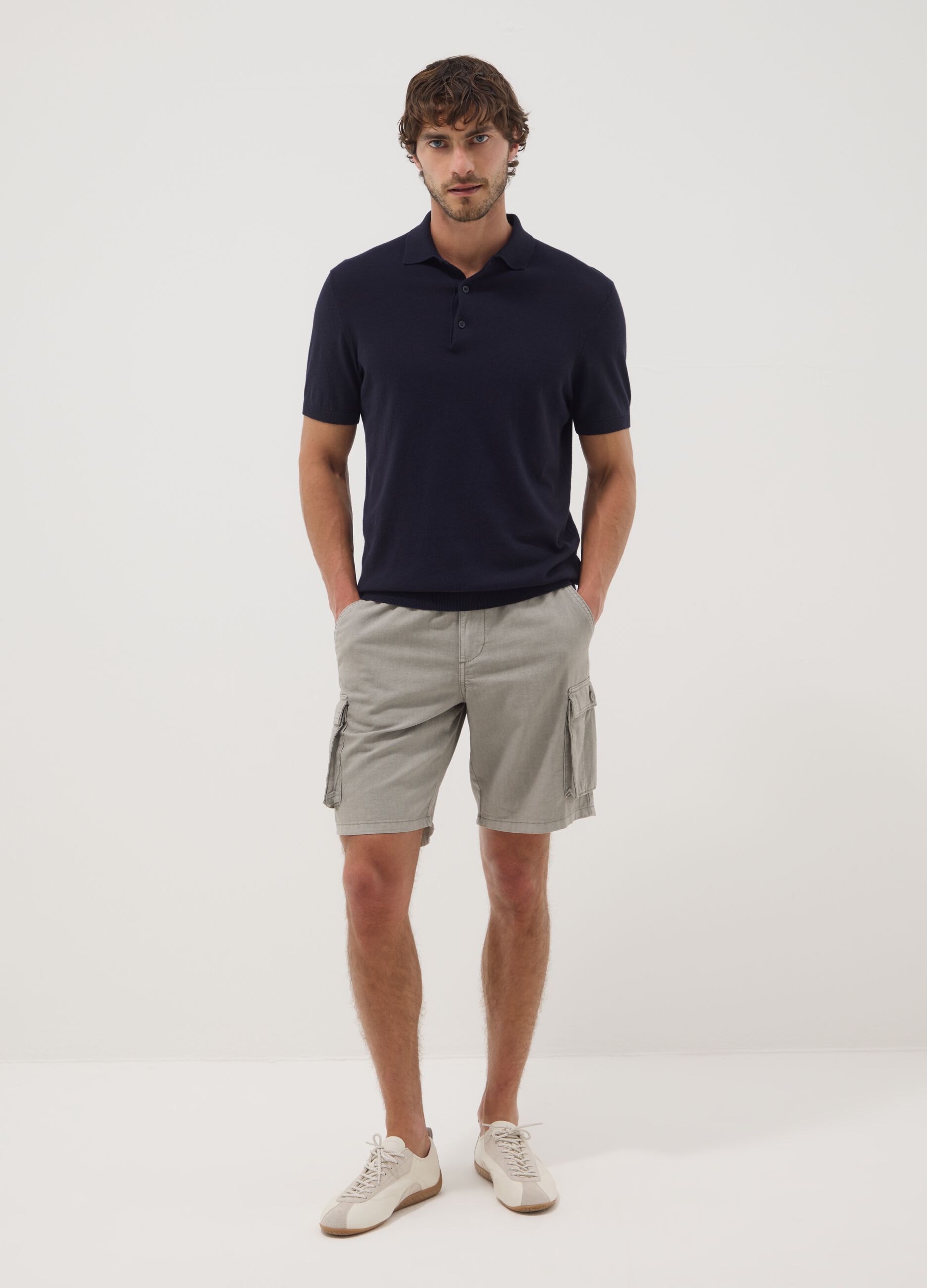 Grey linen-blend cargo Bermuda shorts