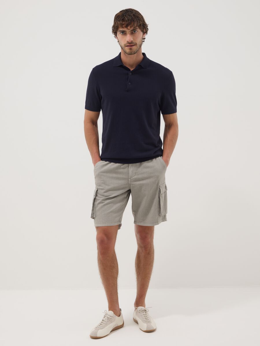 Grey linen-blend cargo Bermuda shorts_1