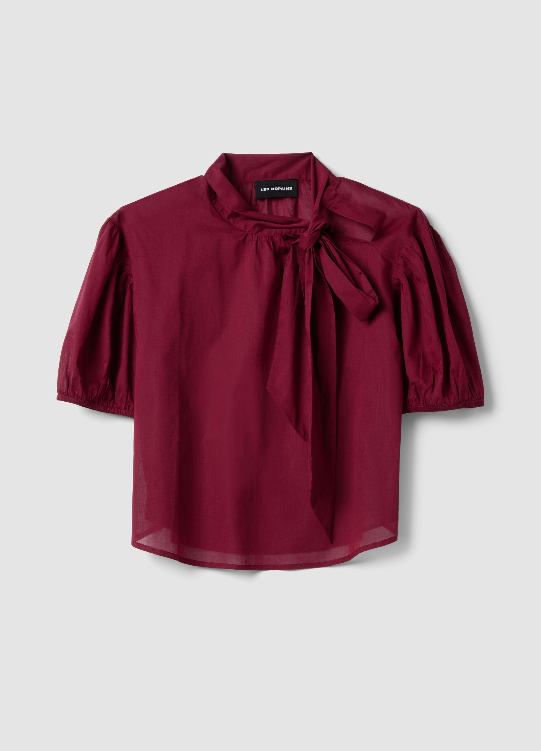 Red pure cotton regular-fit blouse with bow