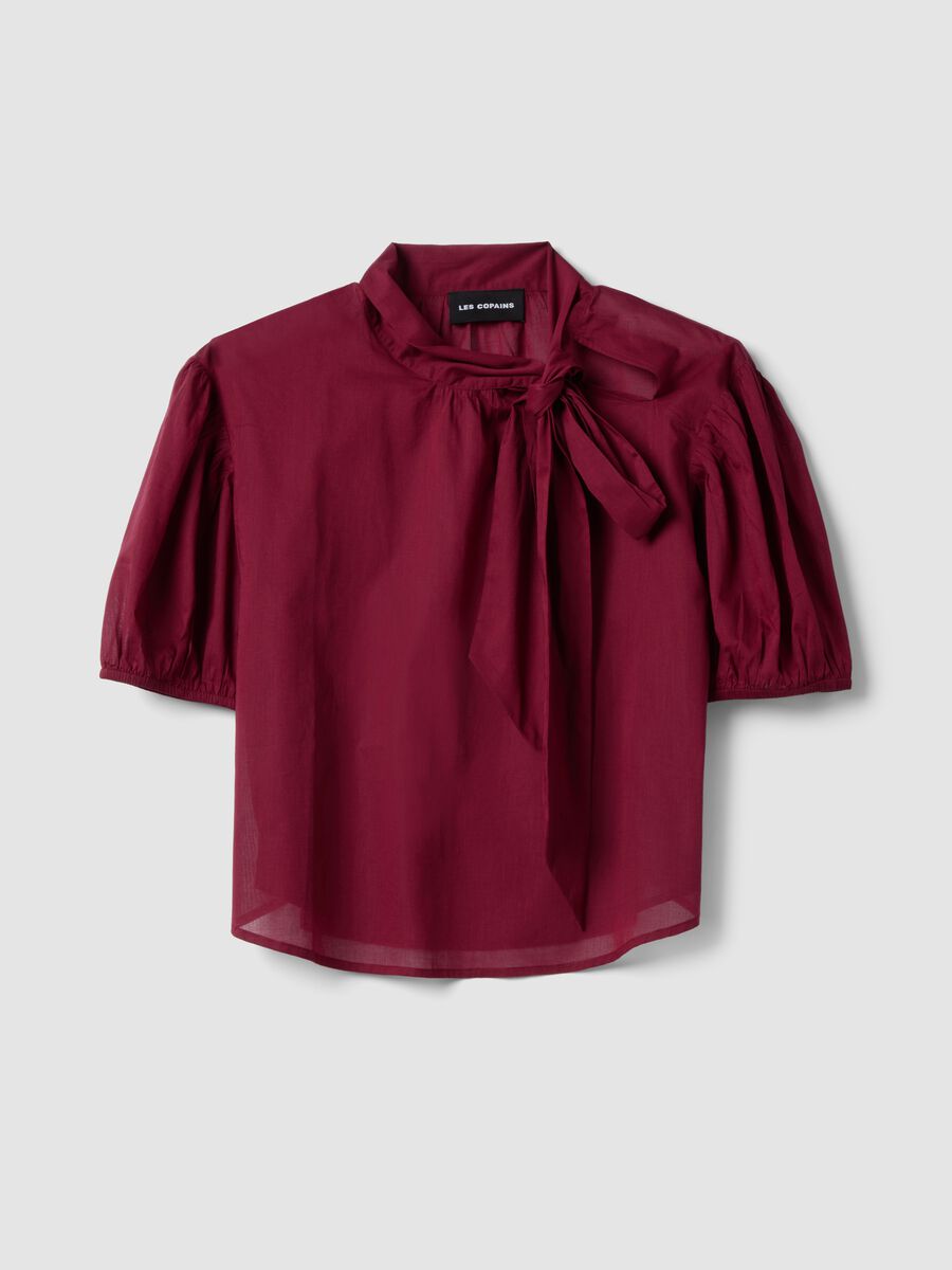 Red pure cotton regular-fit blouse with bow_0