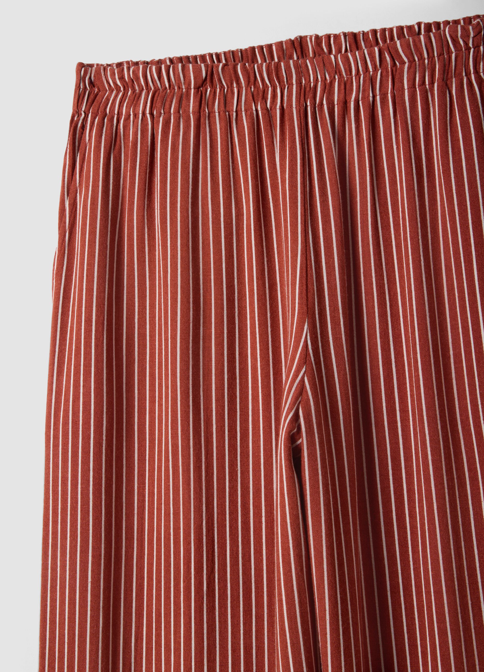 Red and white striped viscose and linen-blend straight-fit trousers