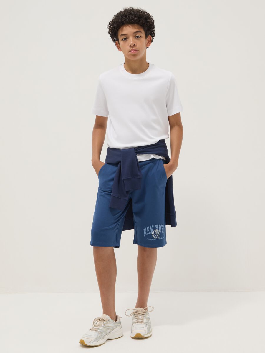 Boys' pure cotton blue shorts with New York print, regular fit_0