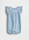Denim Playsuit with Floral Embroidery_0