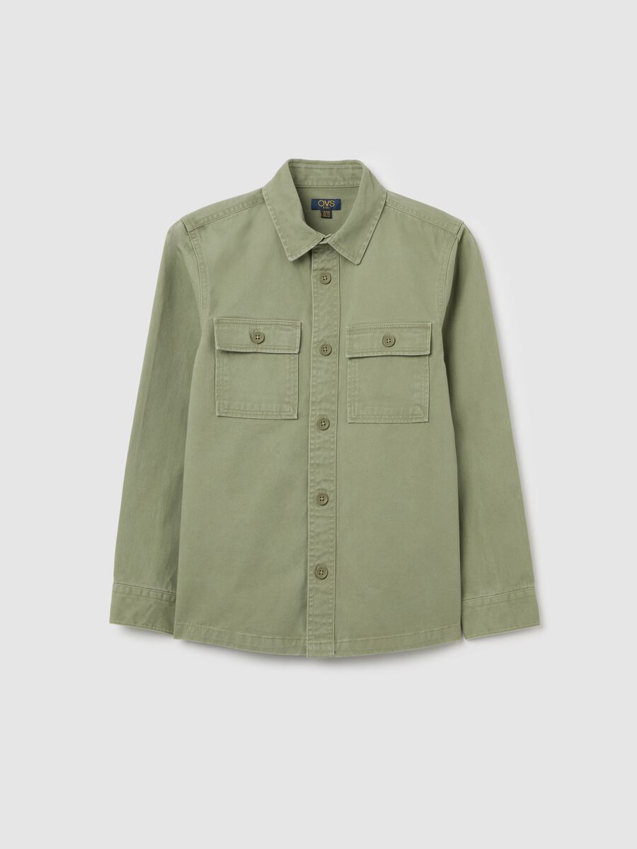 Boys’ shirt in 100% green cotton with oversized fit and button fastening_3