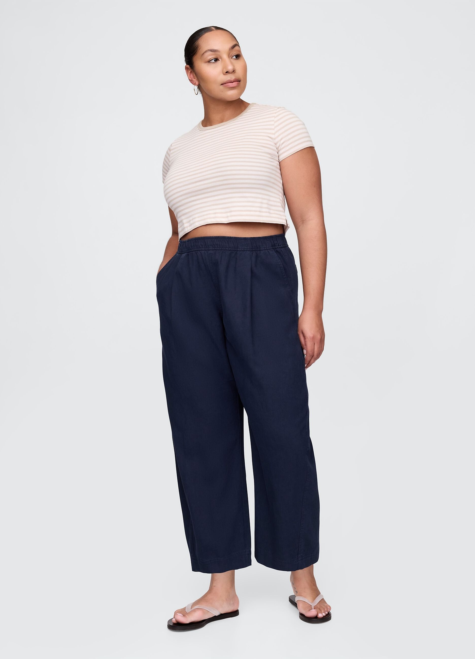 Blue wide trousers in linen and viscose