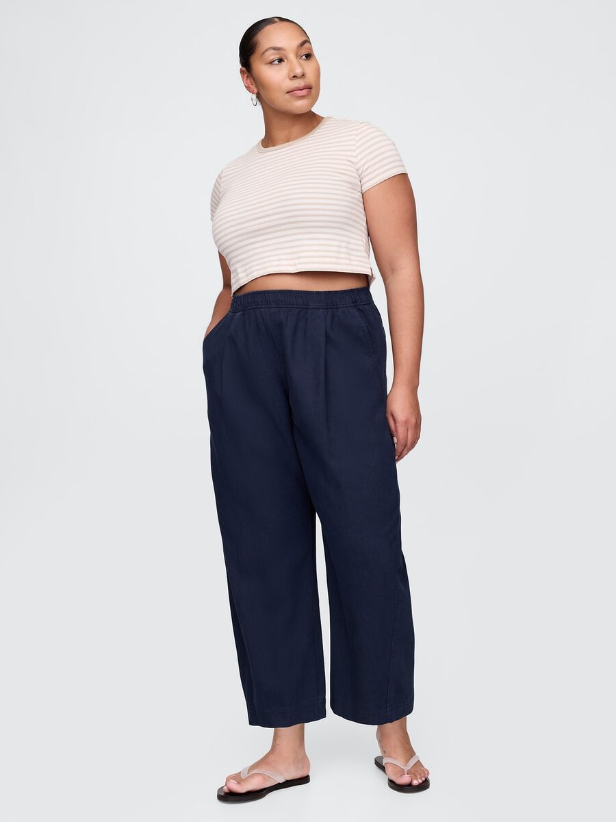 Pantaloni ampi blu in lino e viscosa_4