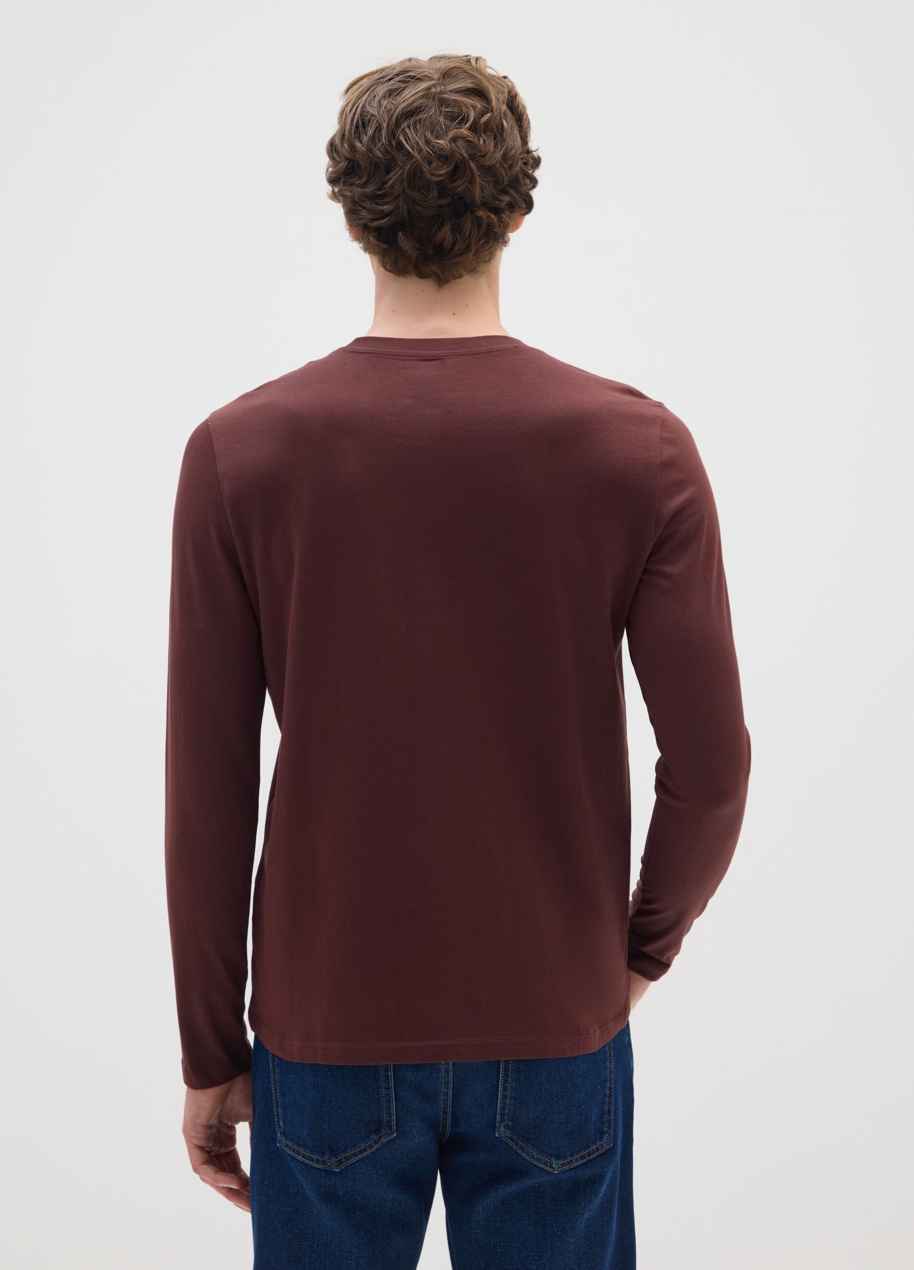 Brown pure cotton sweater with regular fit
