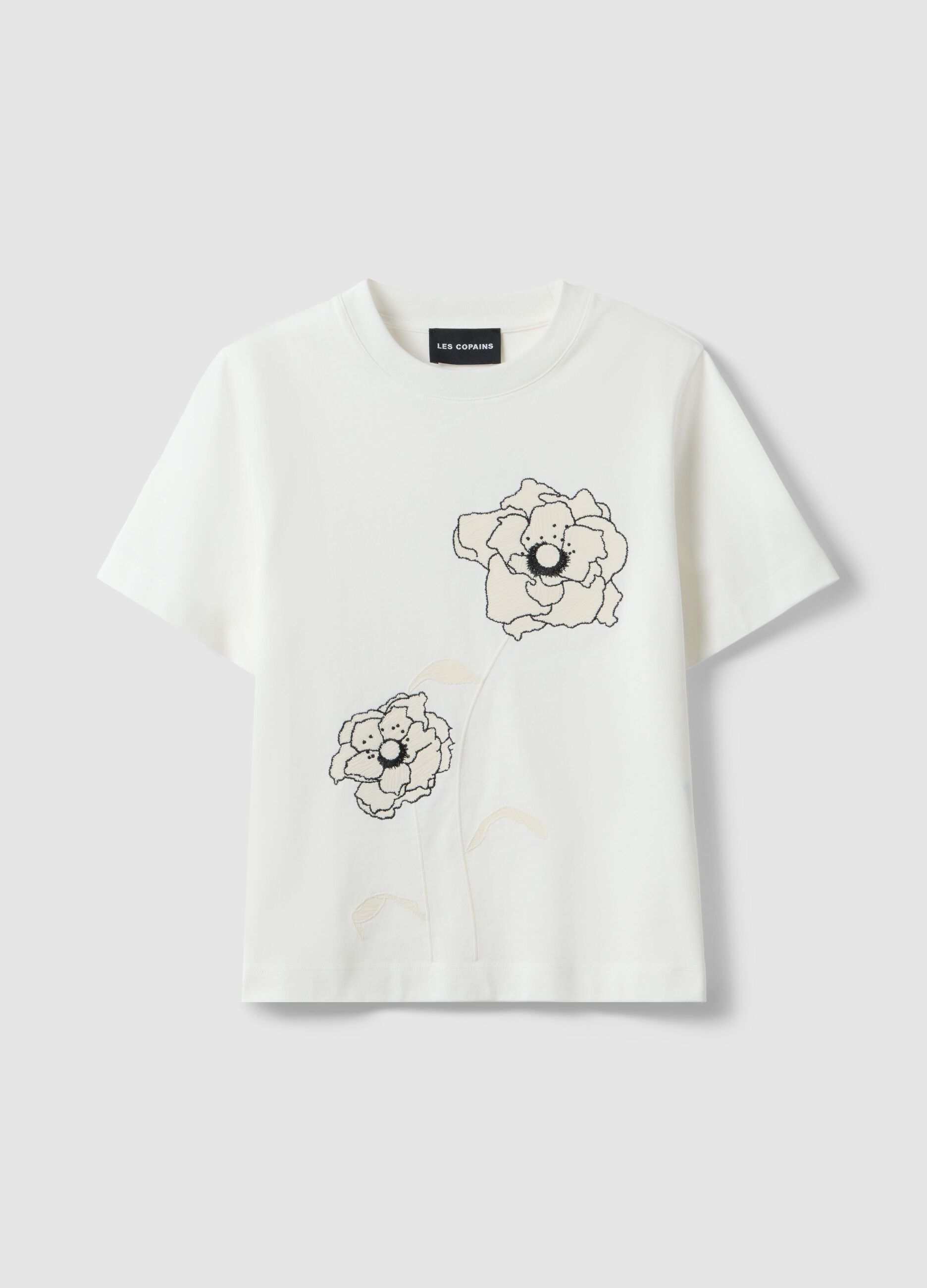 T-shirt in puro cotone bianca regular fit con fiori
