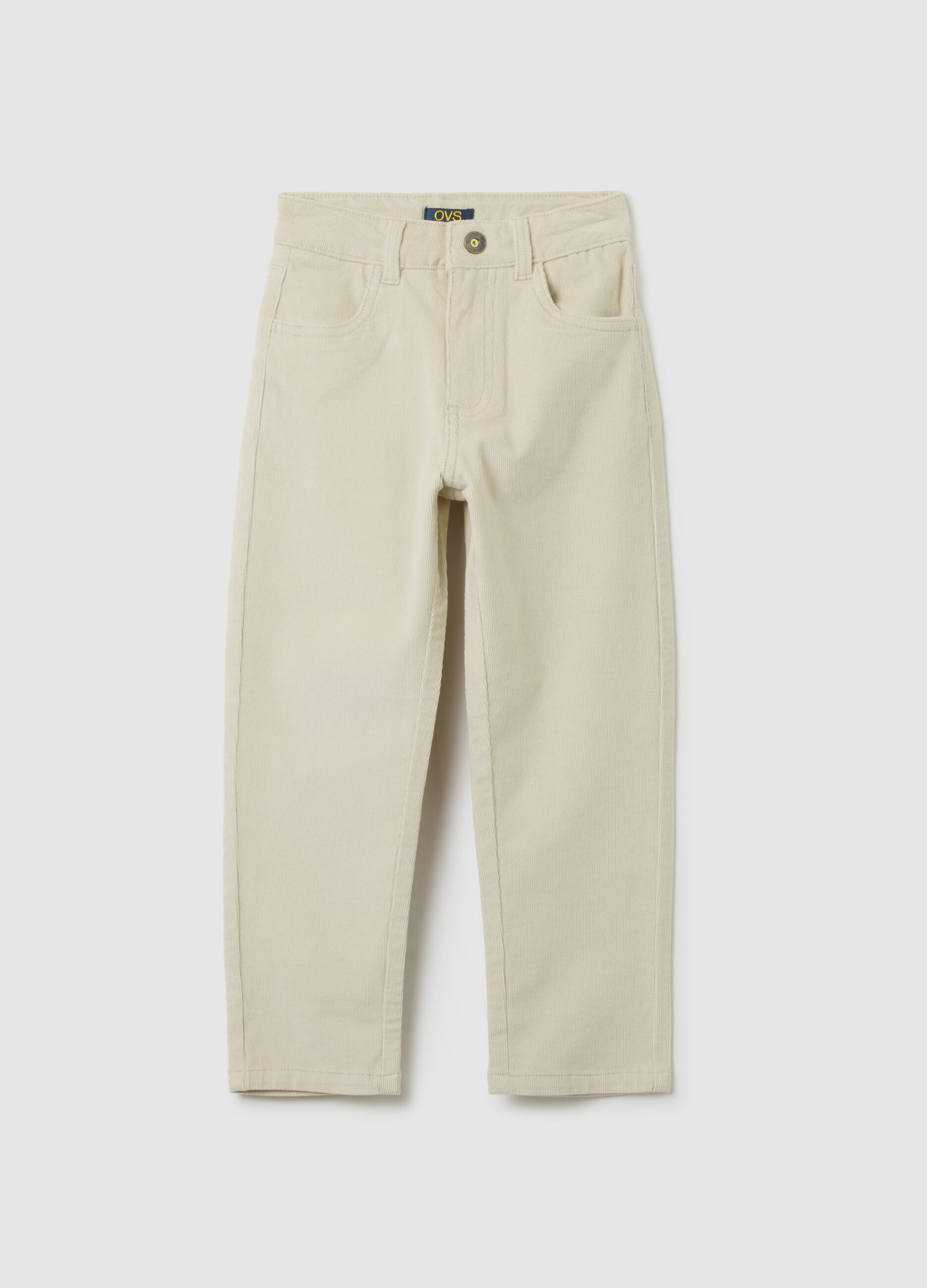 Children's beige cotton and corduroy trousers, regular fit
