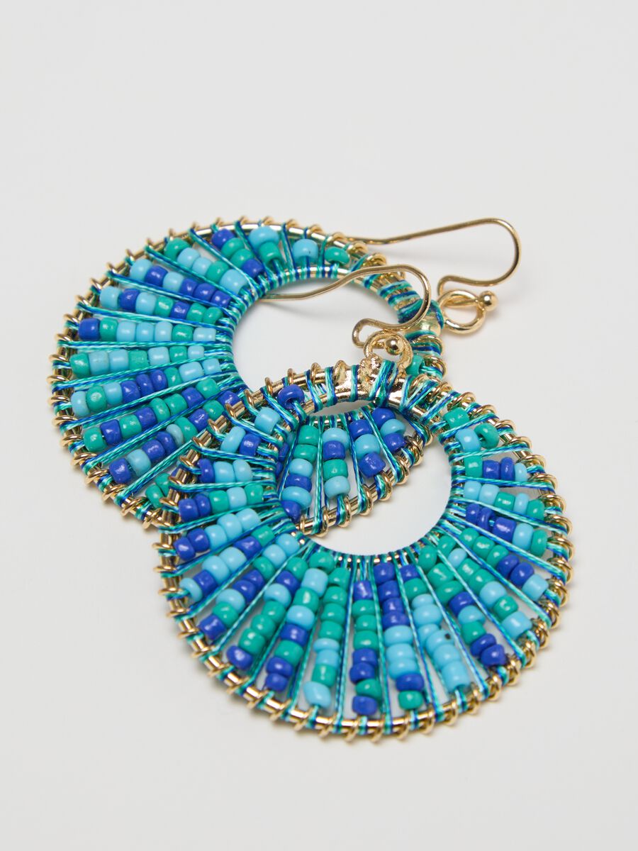 Hoop earrings with light blue and green beads_2
