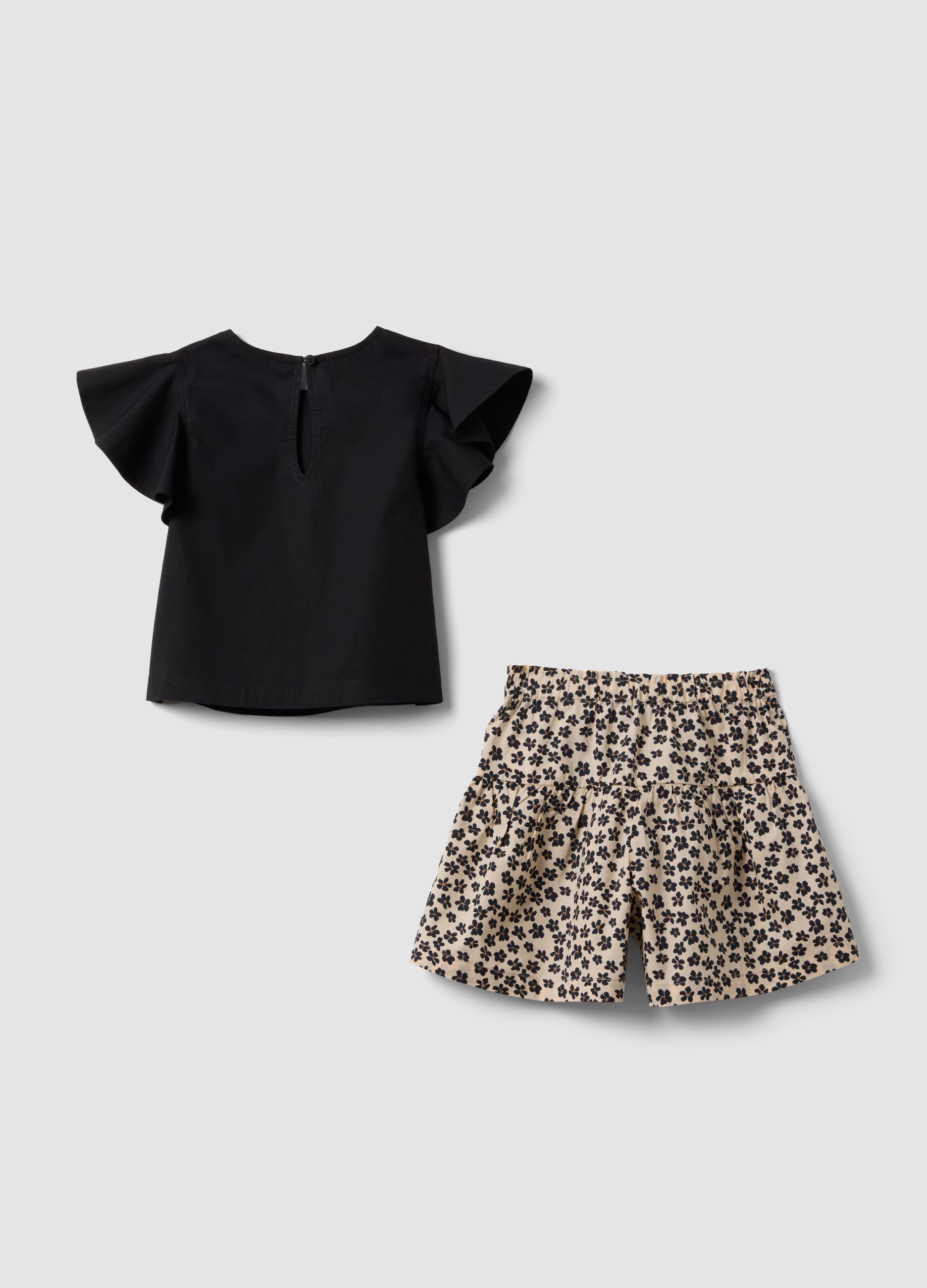 Black pure cotton set with T-shirt and shorts