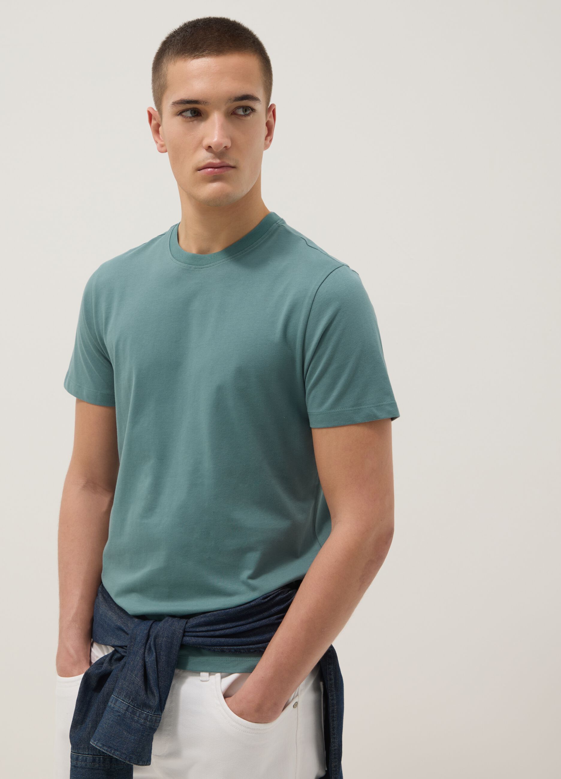 Green pure cotton short sleeve T-shirt, regular fit
