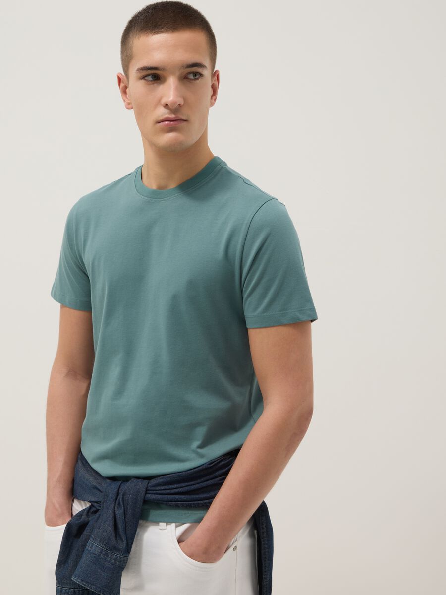 Green pure cotton short sleeve T-shirt, regular fit_1