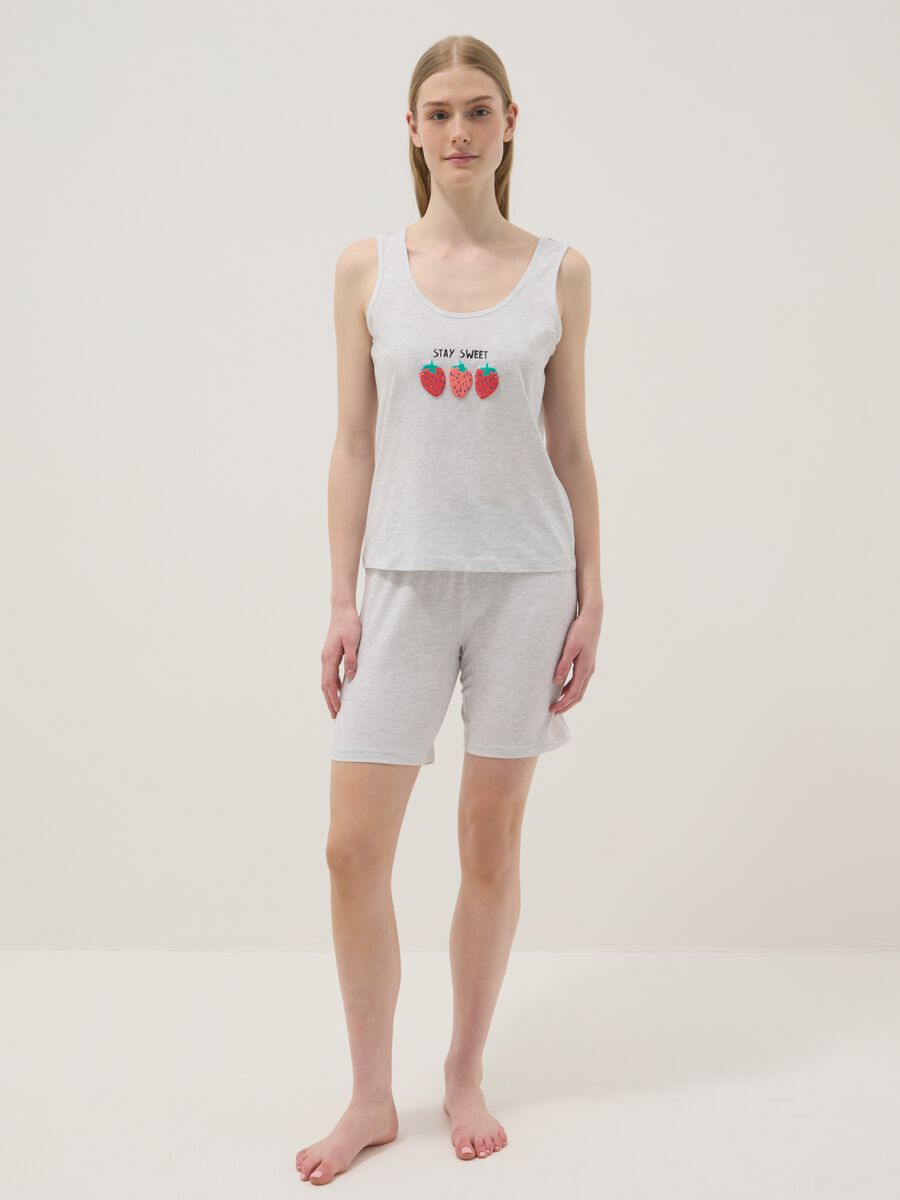 Pigiama in cotone elasticizzato grigio regular fit con fragole_0
