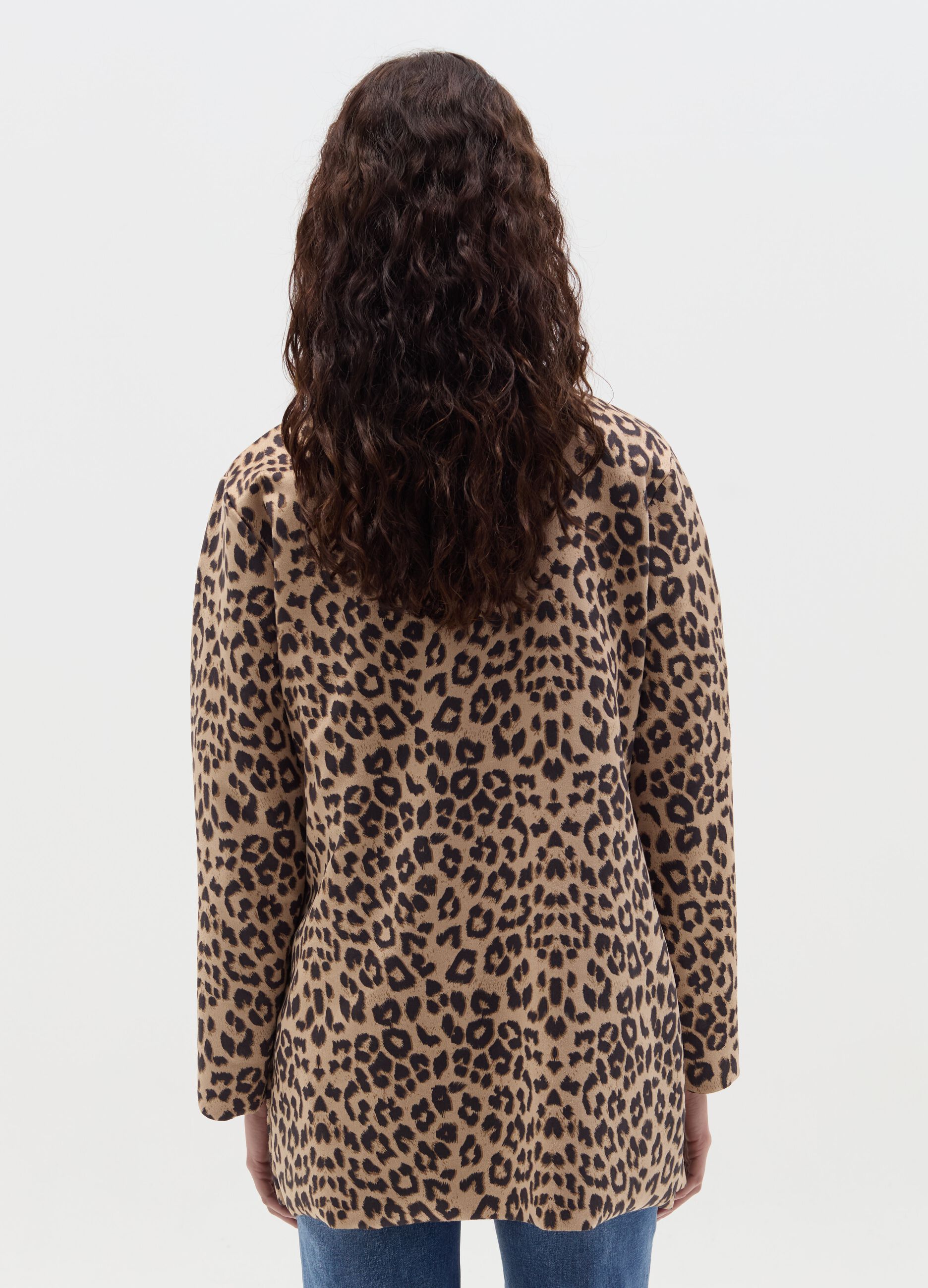 Long open jacket with animal print