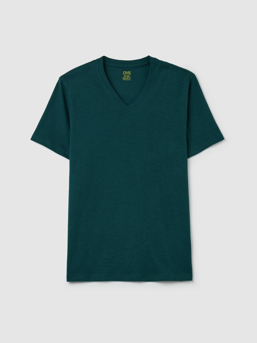 Slub cotton T-shirt with V neck_4