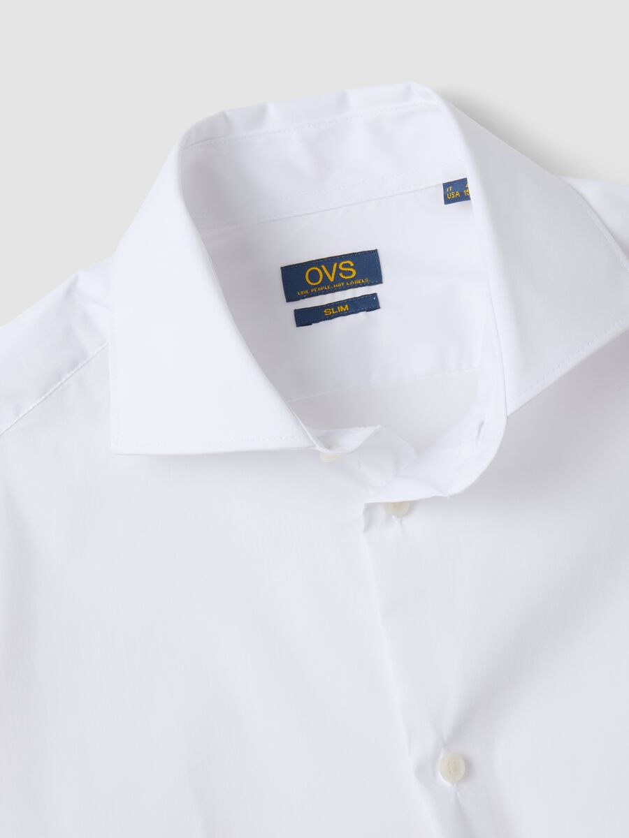 White stretch cotton poplin shirt with French collar, slim fit_6