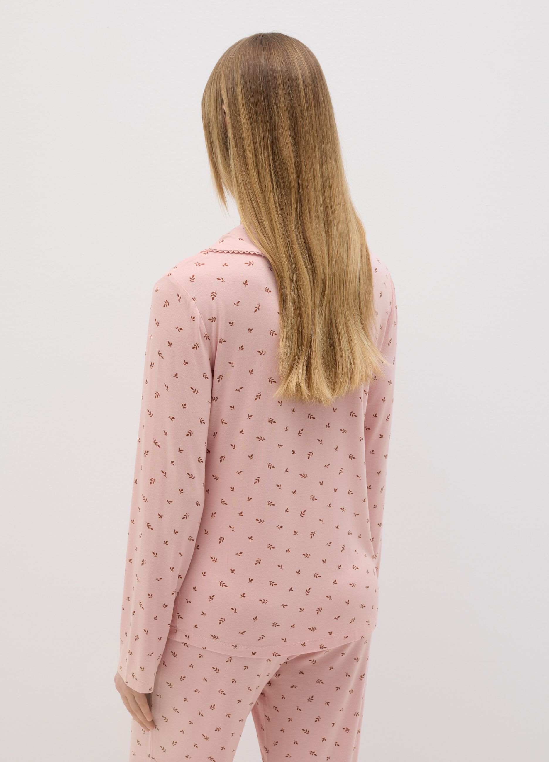 Top pigiama rosa con stampa foglioline