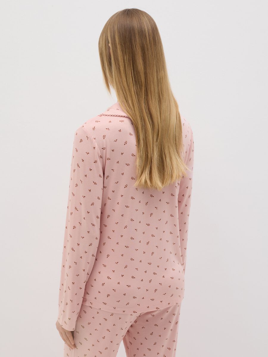 Pink pyjama top with small leaves print_2