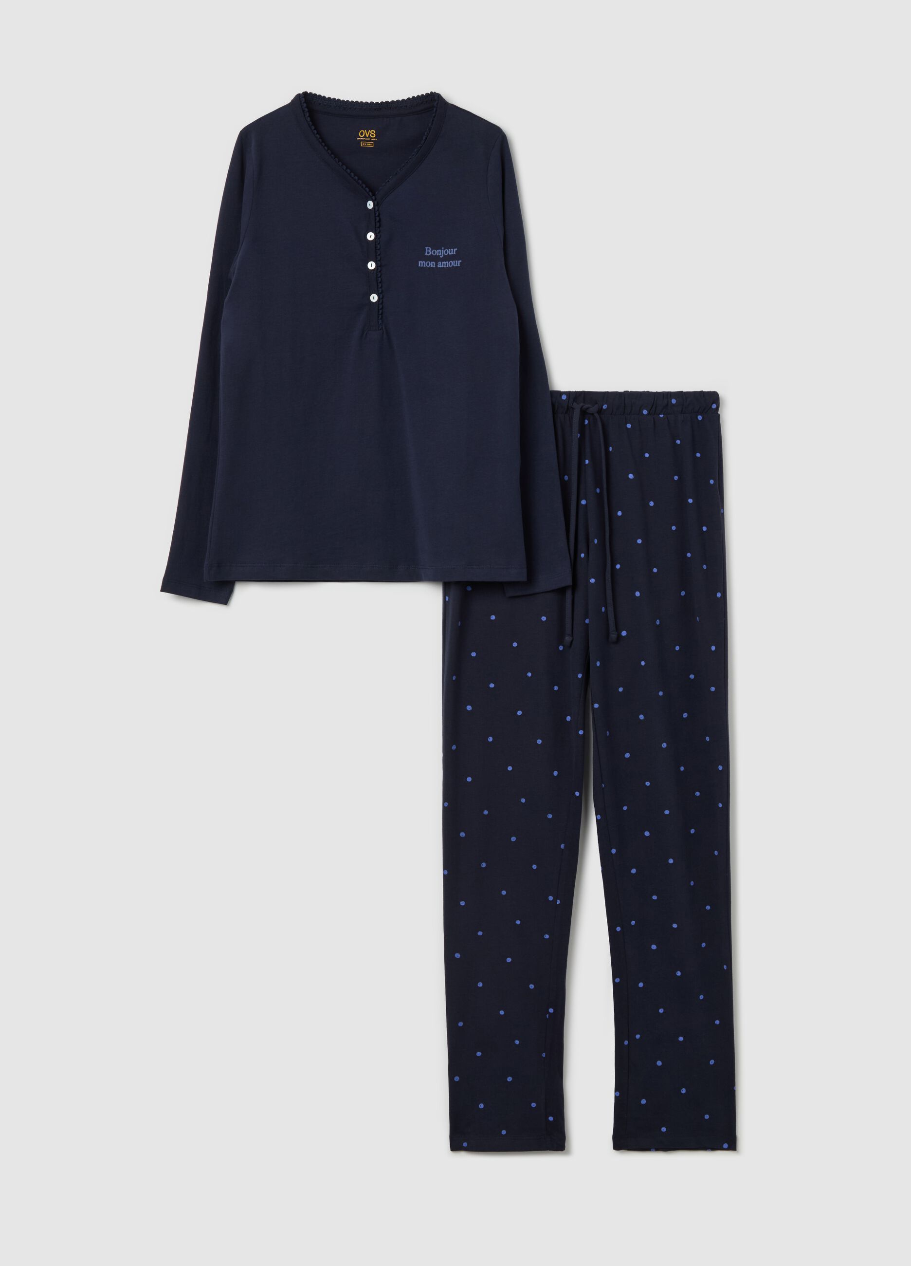Cotton pyjamas with granddad neckline