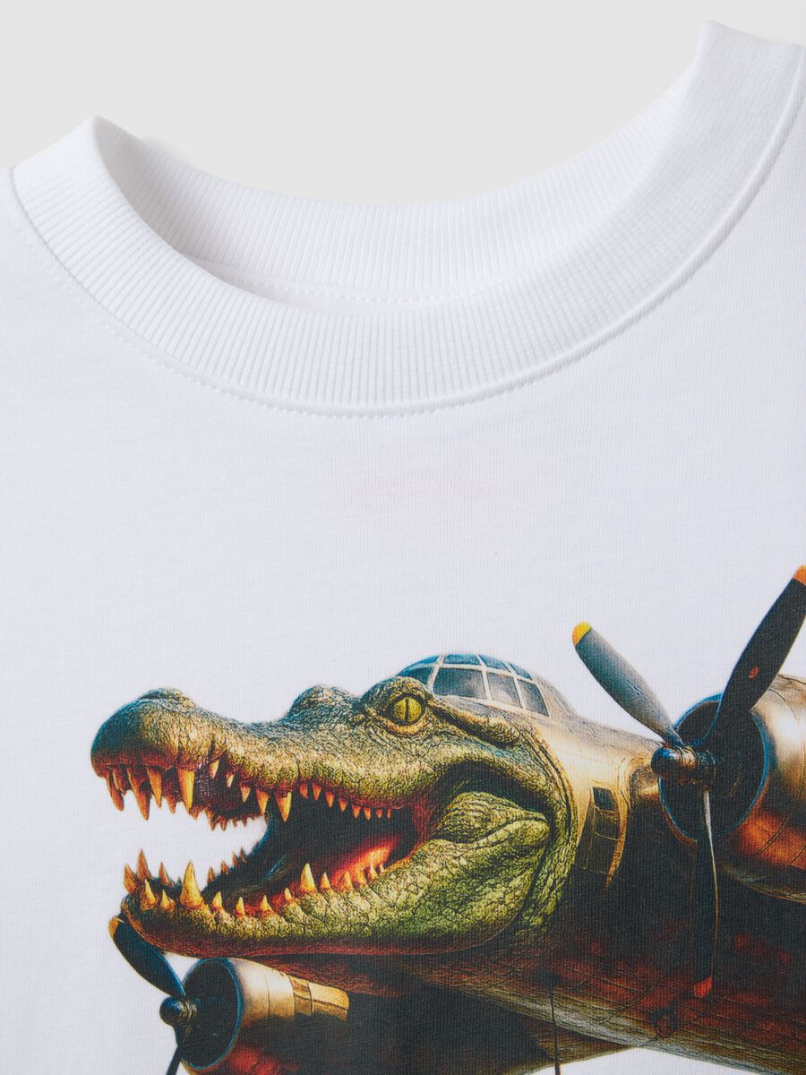 Children's oversized fit pure cotton white T-shirt with print_2