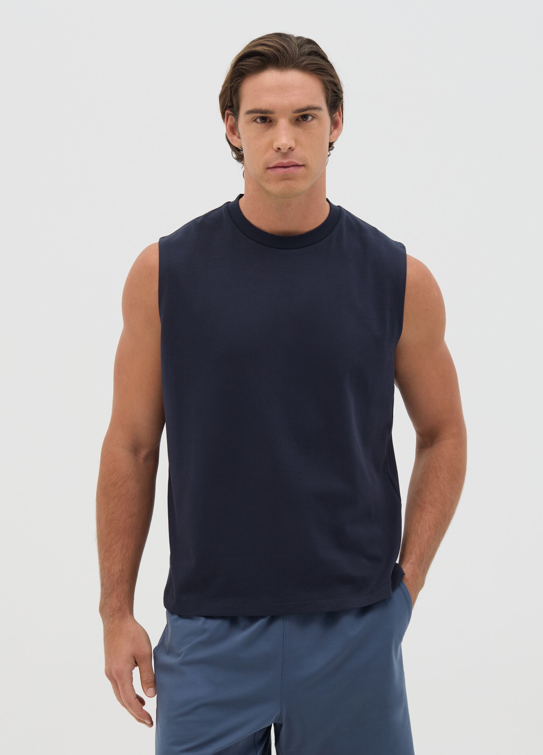Canotta da uomo in misto blu relaxed fit