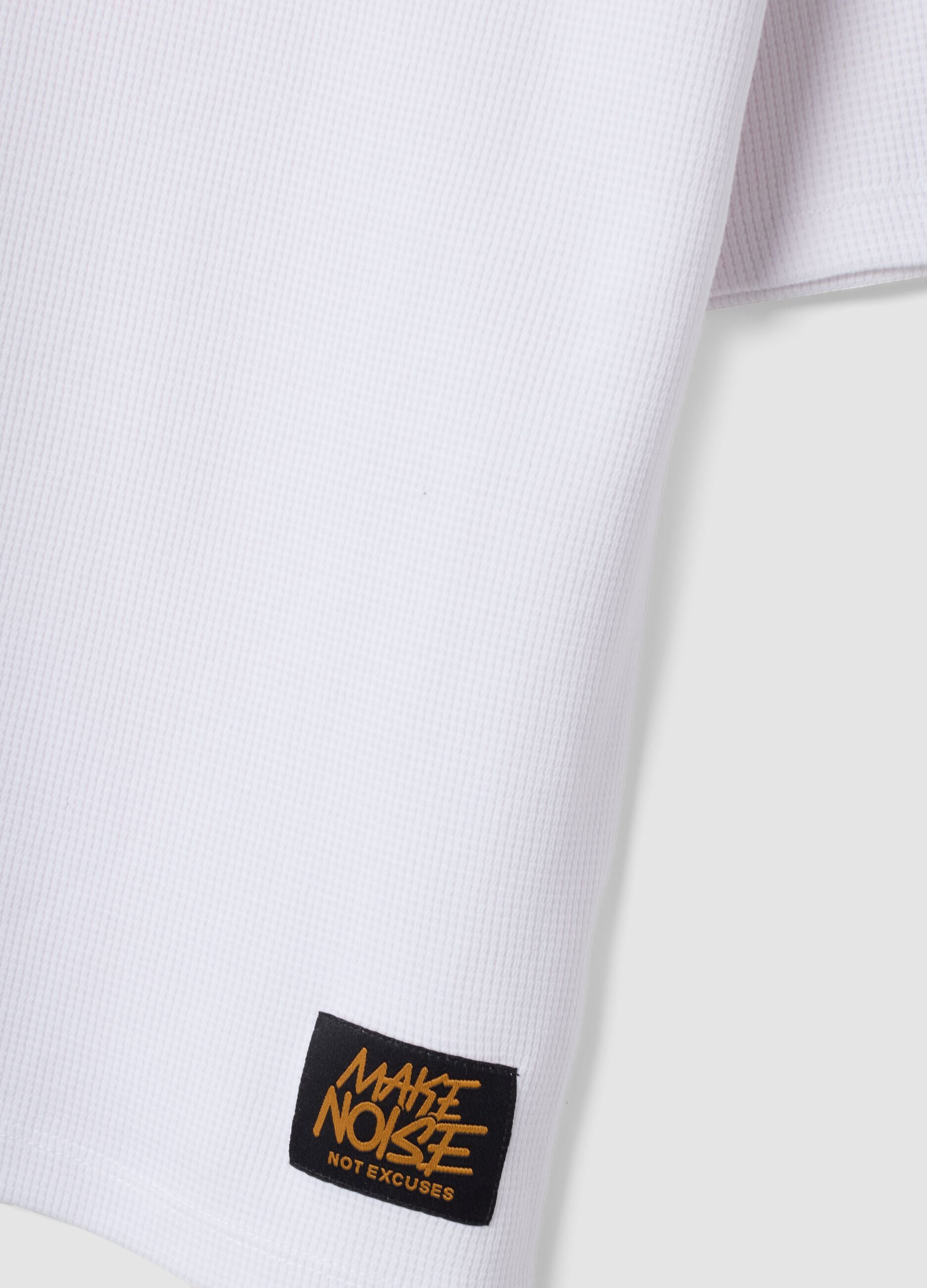 White oversized pure organic cotton T-shirt with honeycomb texture for boys
