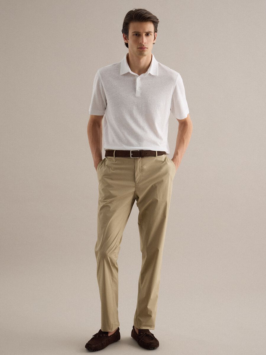 Pantaloni in cotone elasticizzato beige regular fit_1